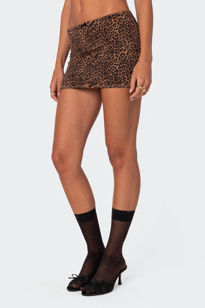 Edin Leopard Print Mesh Mini Skirt
