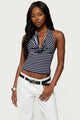 Striped Cowl Neck Halter Top
